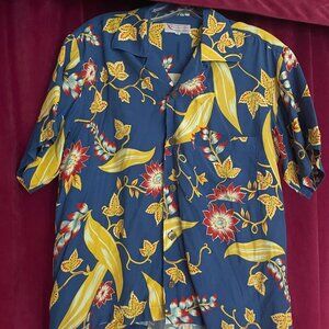 Vintage Hawaiian Shirt Floral Primary Colors Red Letter California Medium